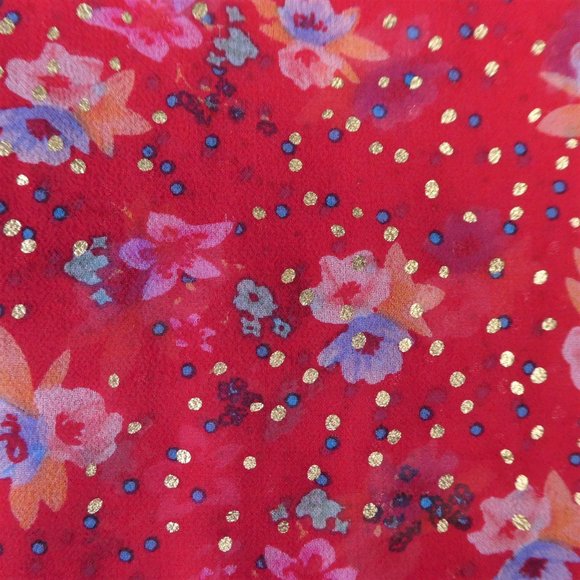 Silk Ella Moss Dress Pure Silk Sheer Lurex Floral Red L - Picture 2 of 10